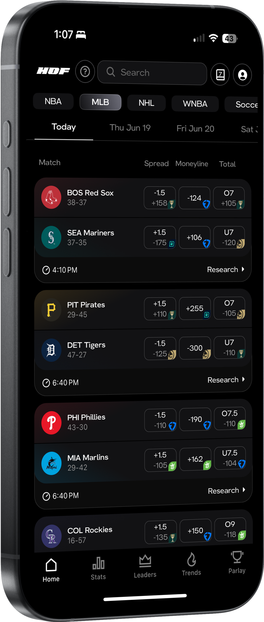 Mockup of HOF ios app Home Tab